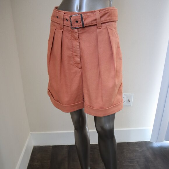 Brunello Cucinelli Shorts Monili Trim Belt Orange Cotton Blend Dyed Size 2 - Picture 6 of 9